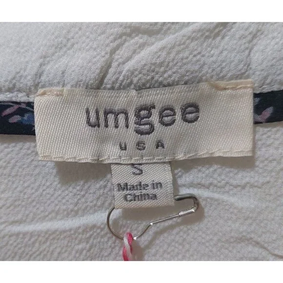 NWT Umgee White 3D Organza Split Neck Dress/Puff Sleeve Dress SMALL - Picture 5 of 11